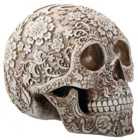 Natural Etched Floral Skull